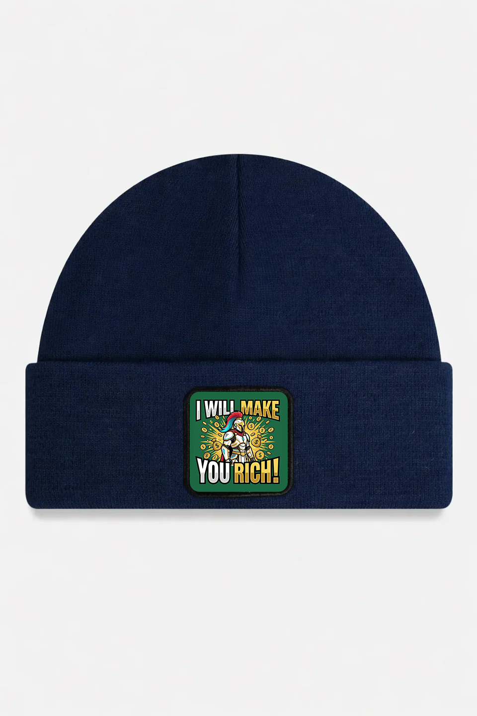 Navy Beanie with I Will Make You Rich Logo