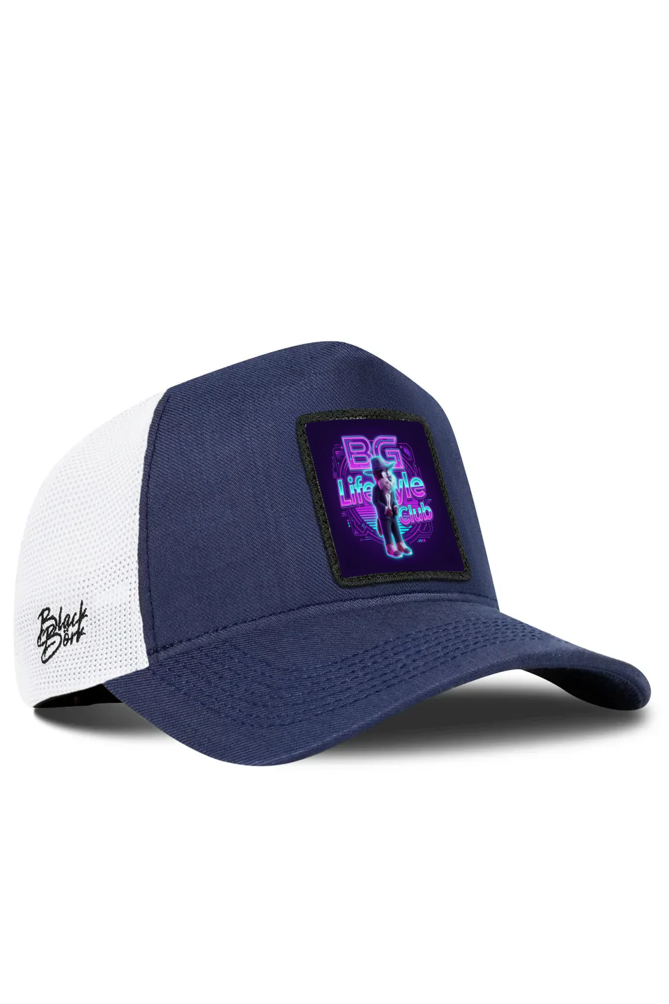 Cordura Navy White Trucker Cap with BG LifeStyle Club Logo