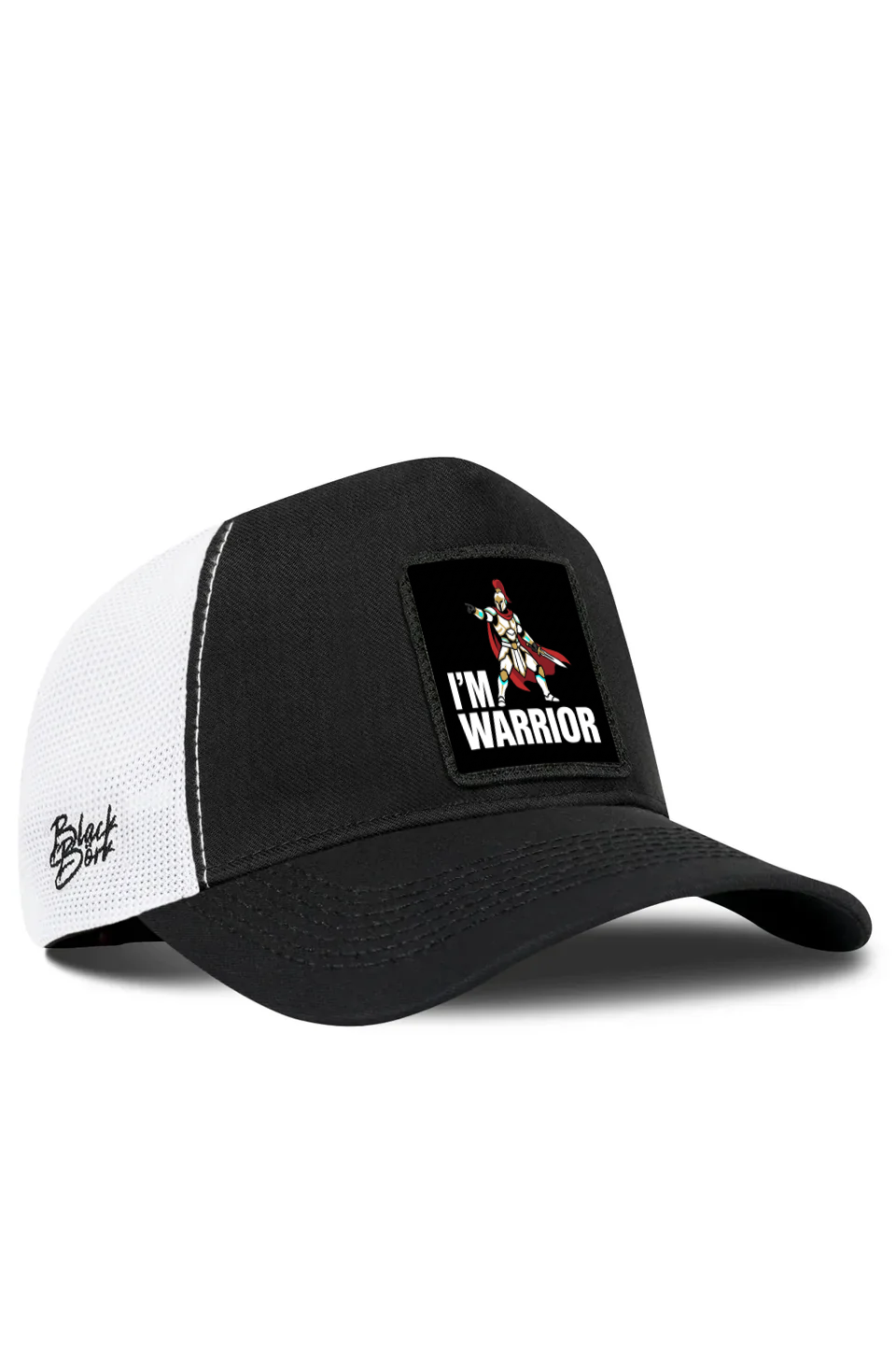 Cordura Black White Trucker Cap with I'm Warrior Logo