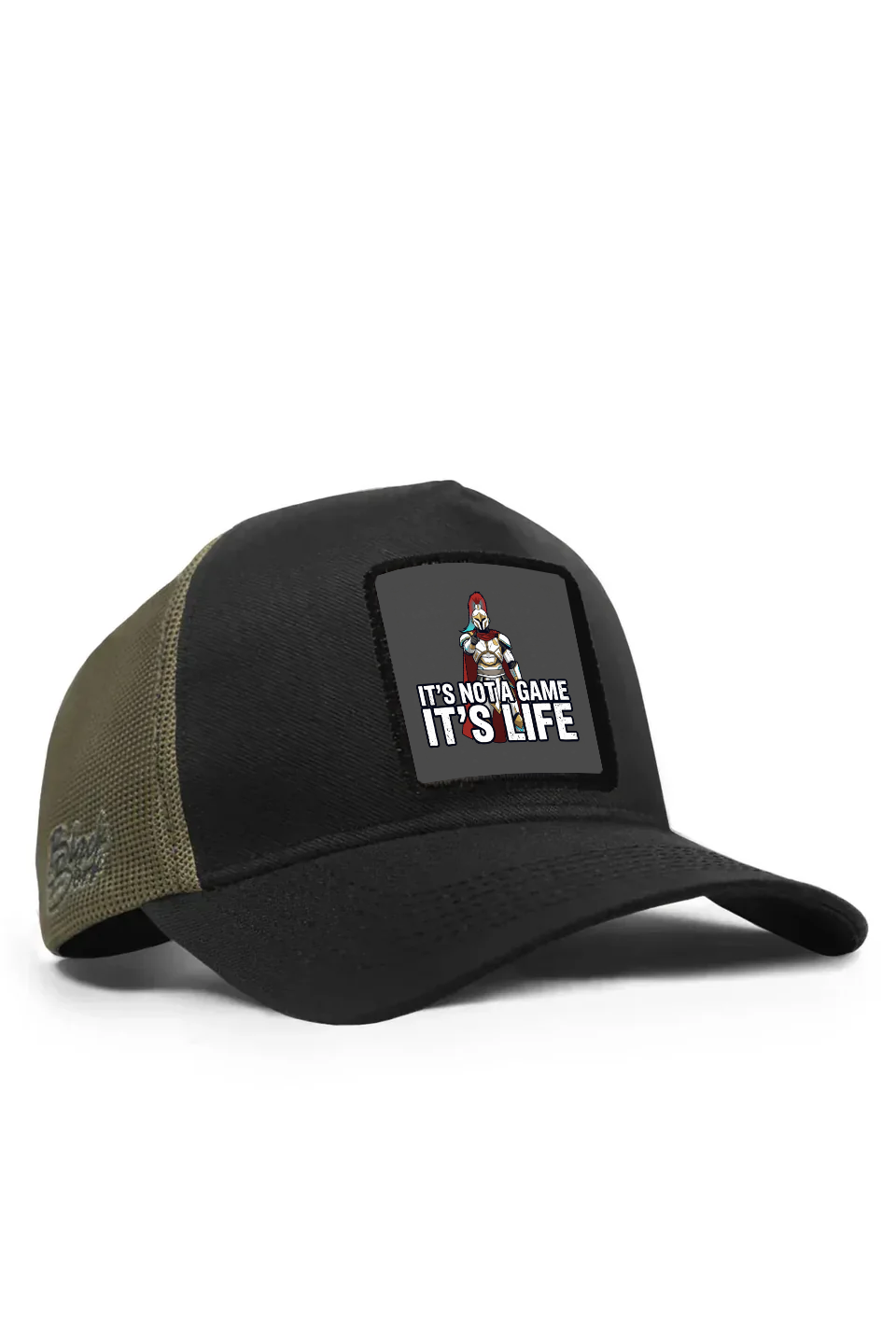 Cordura Black Khaki Trucker Cap with It's Not a Game, It's Life Logo