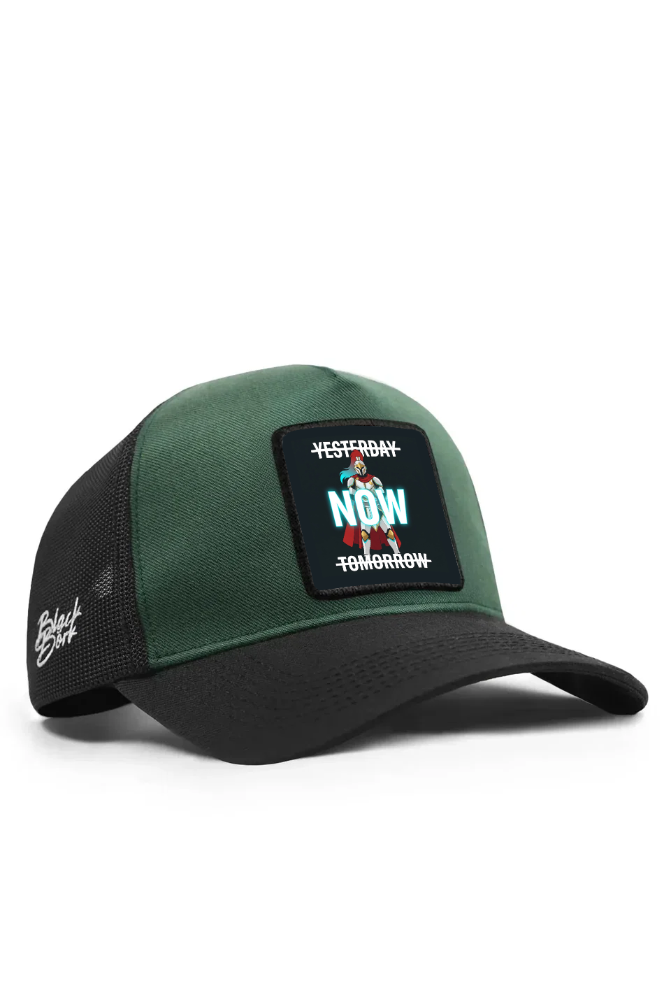 Cordura Black Petrol Green Trucker Cap with Yesterday NOW Tomorrow Logo