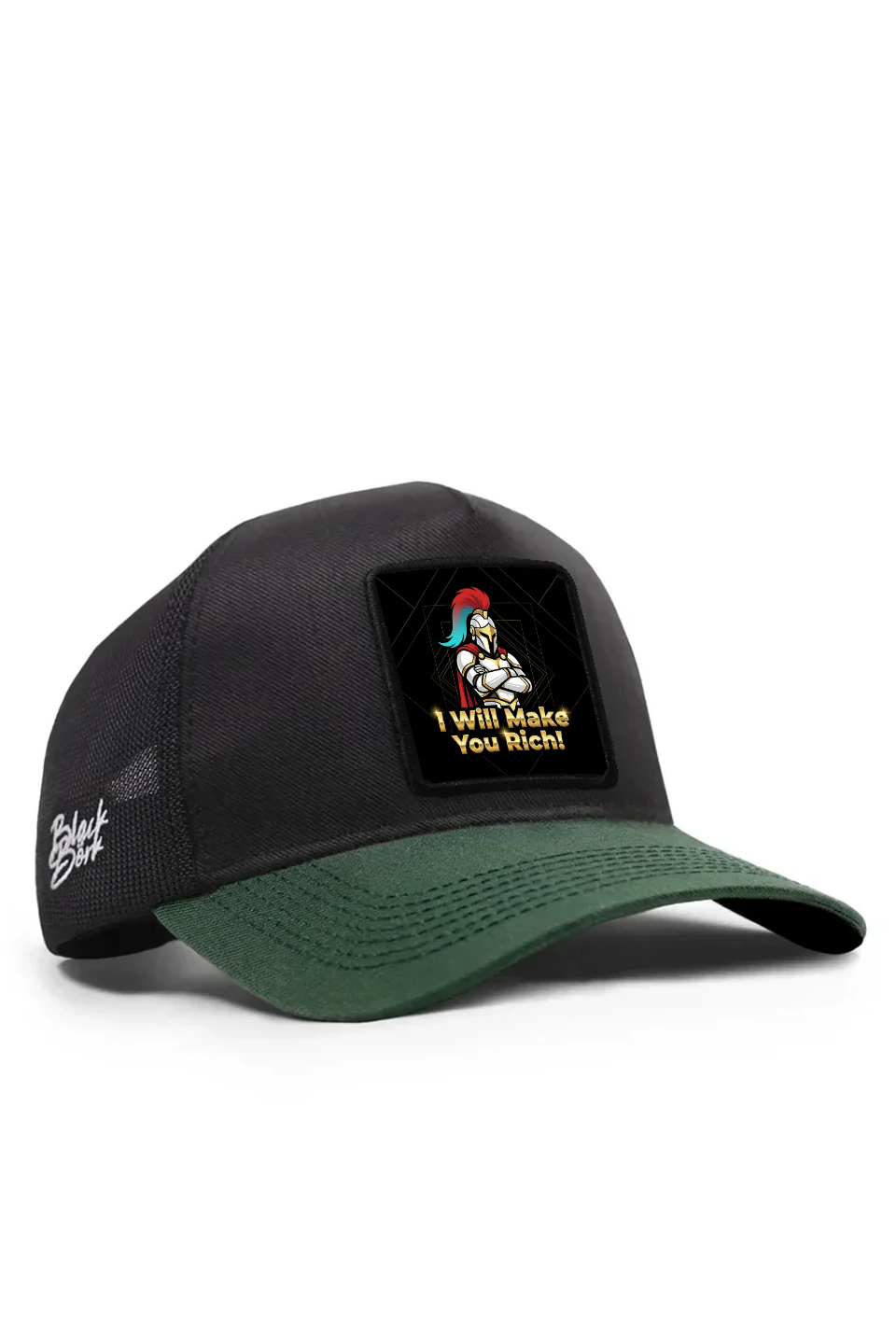 Cordura Petrol Green Black Trucker Cap with I Will Make You Rich Logo