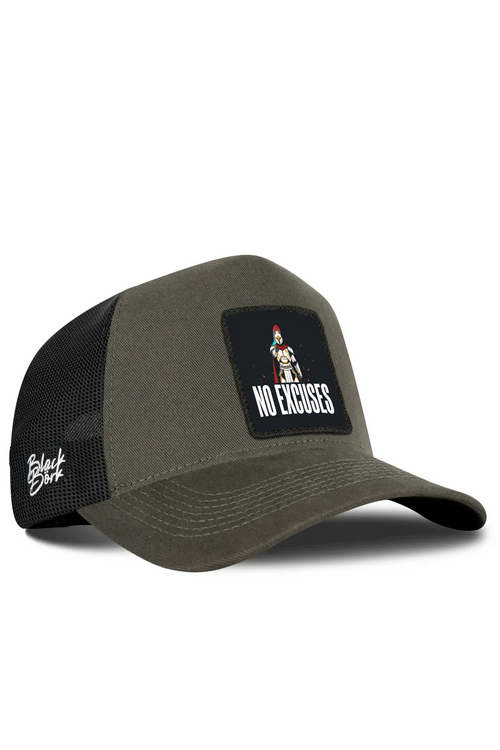 Black Khaki Trucker Cap with No Excuses Logo