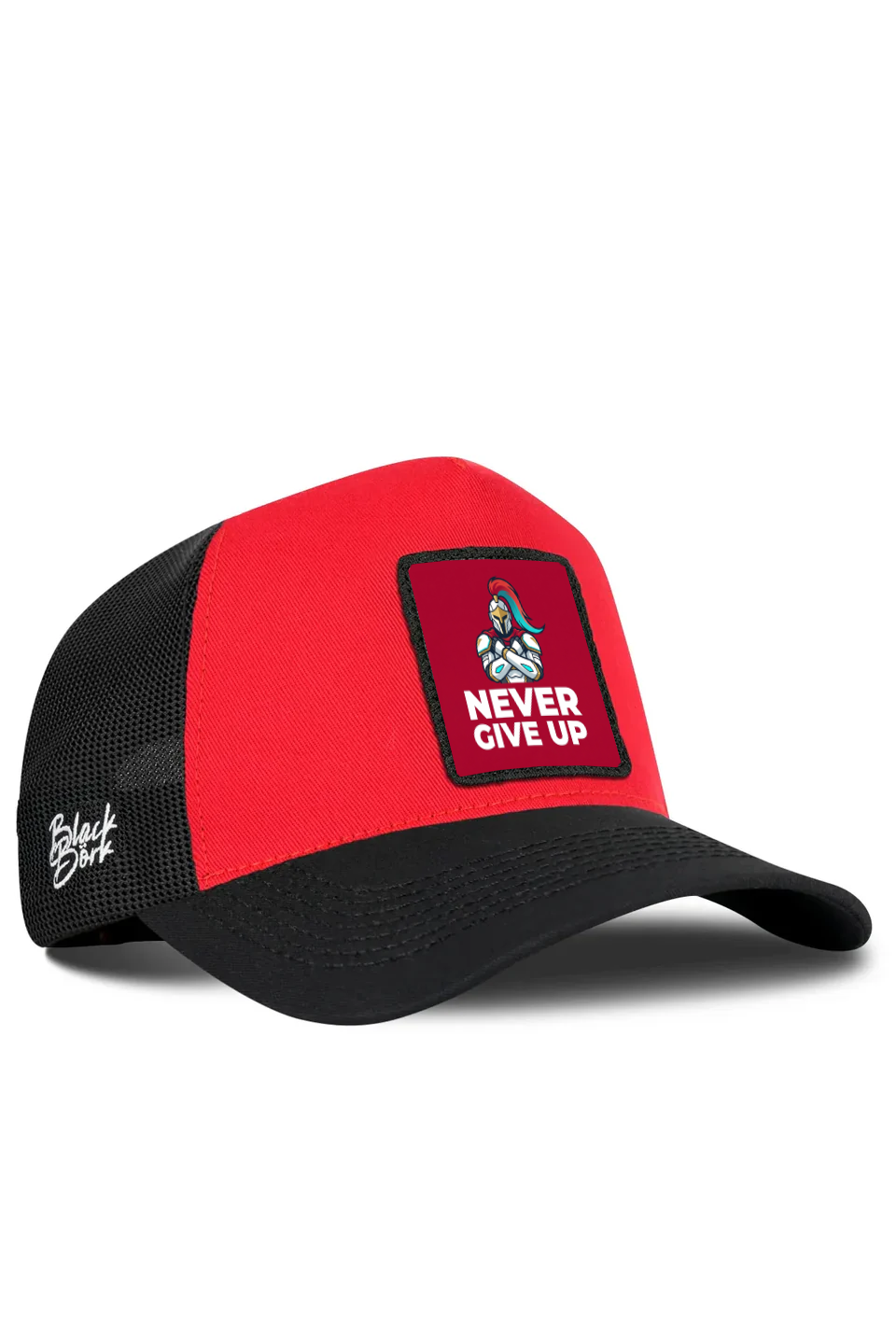 Black Red Trucker Cap with Never Give Up Logo