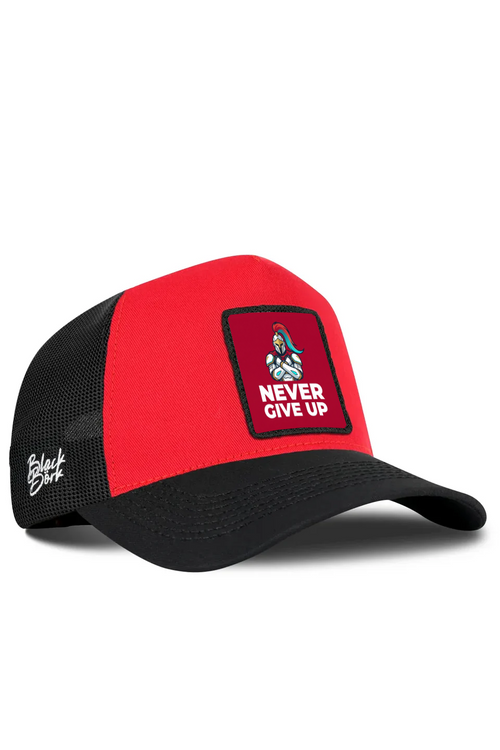 Black Red Trucker Cap with Never Give Up Logo